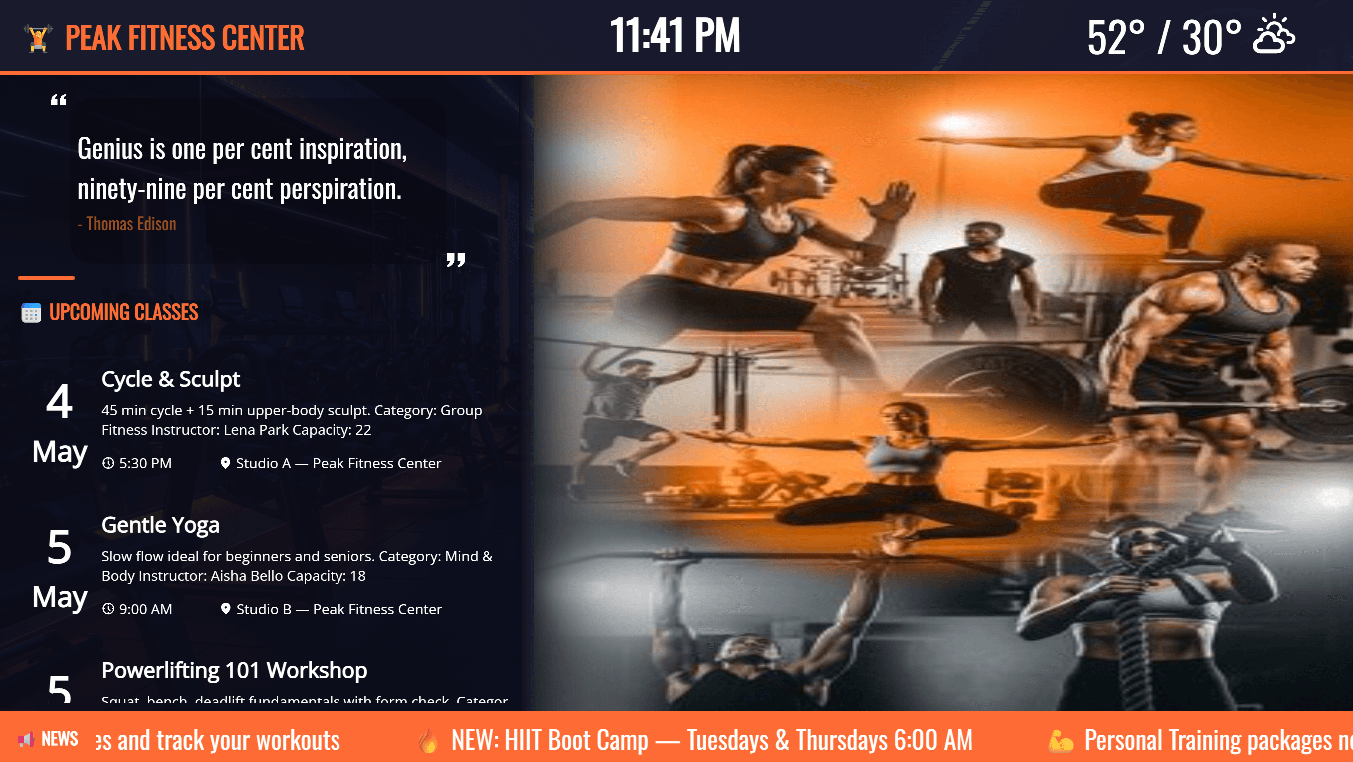 Fitness digital signage example