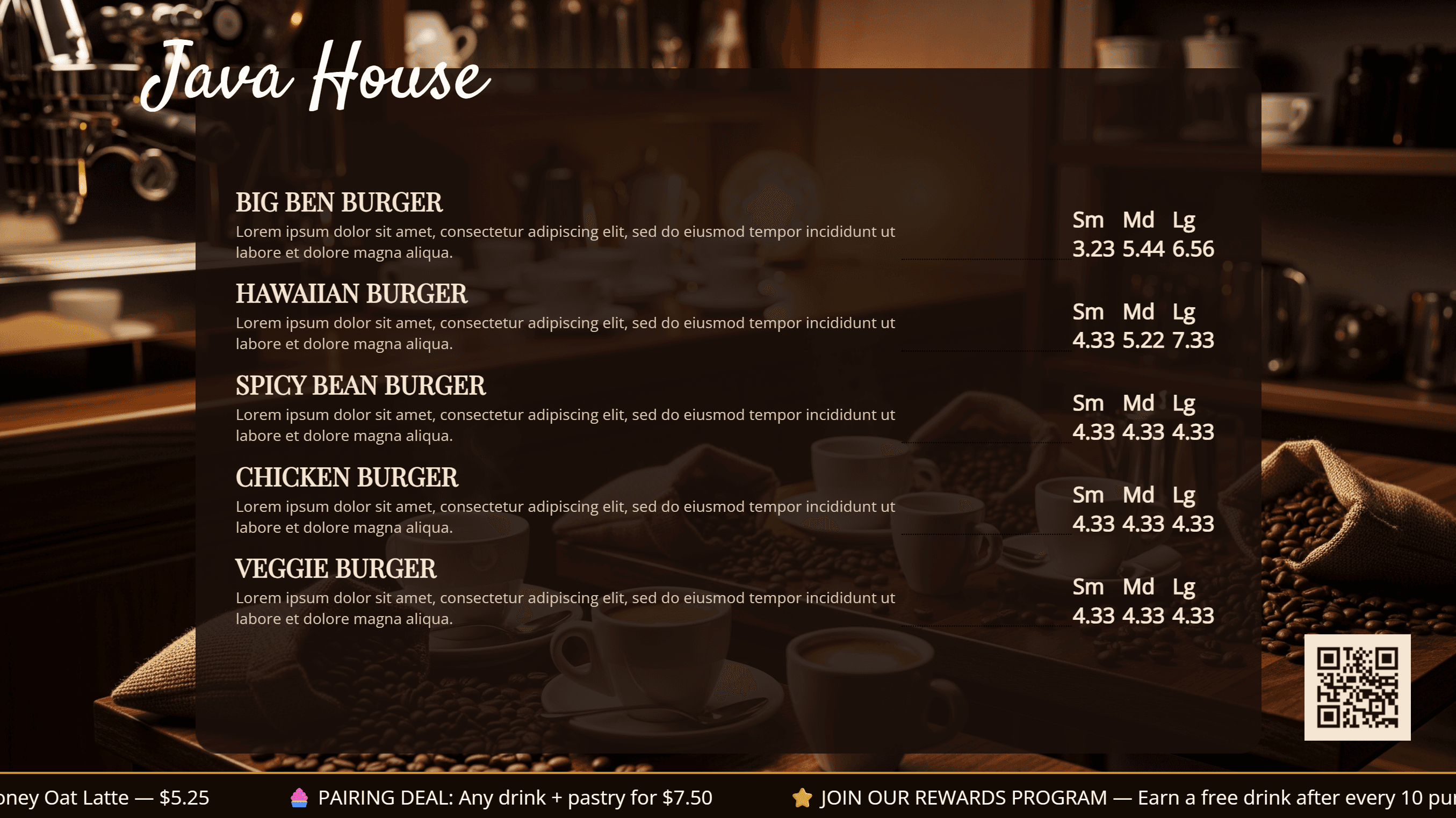 Restaurants digital signage example